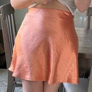 Elegant or Casual Crushed Texture Orange Satin Skirt